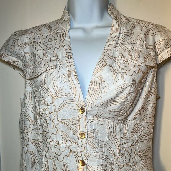 Kay Unger 100% Cotton Cap Sleeve White Gold Midi Summer Romantic Dress Sz 6 - Picture 4 of 13